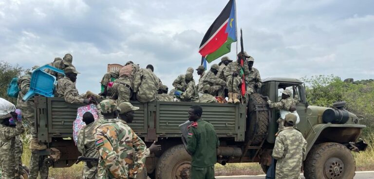 Necessary Unified Forces soldiers seen on Wednesday, November 15, at Luri boarding a military truck to Juba port for their deployment to Tonja. [Photo by Radio Miraya]