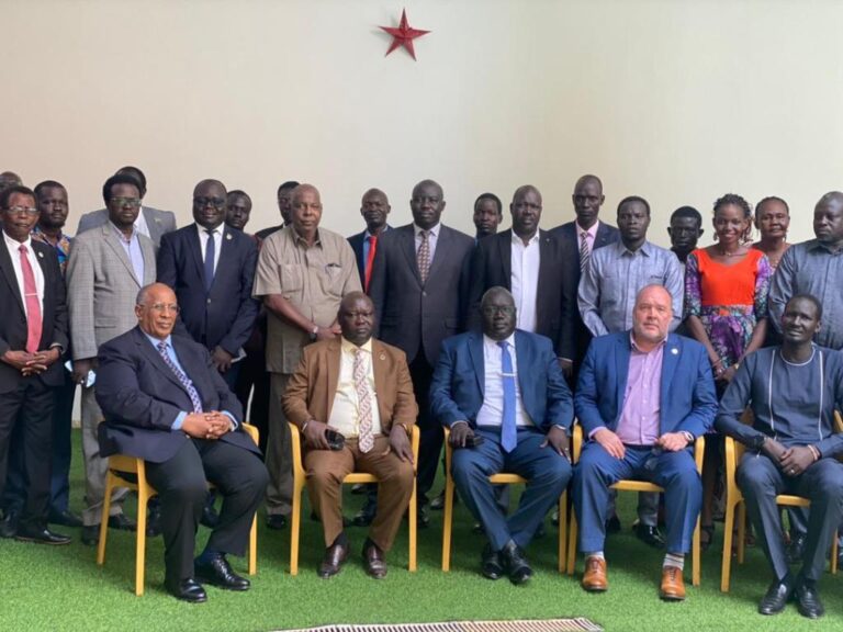 Delegates from South Sudan’s peace parties gather for a group photo after a two-day consultative dialogue organized by CEPO at Pyramids Hotel in Juba on Tuesday, December 12, 2023. [Photo by Sudans Post]